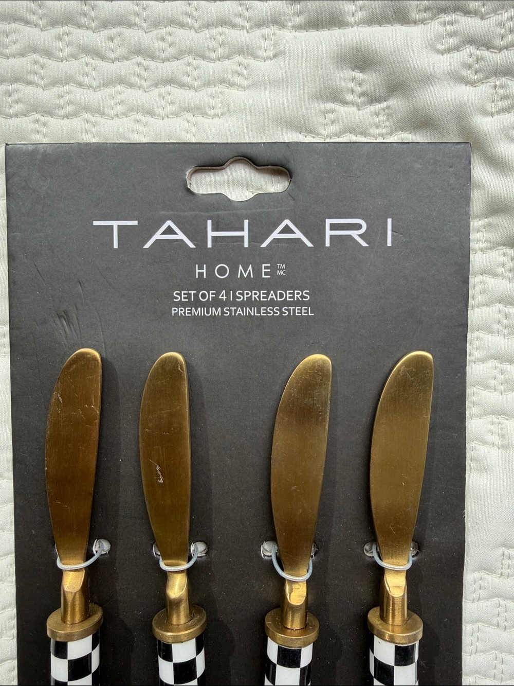 Tahari Home Black & White Checkerboard Butter Spreaders - Set of 4 - Picture 4 of 6